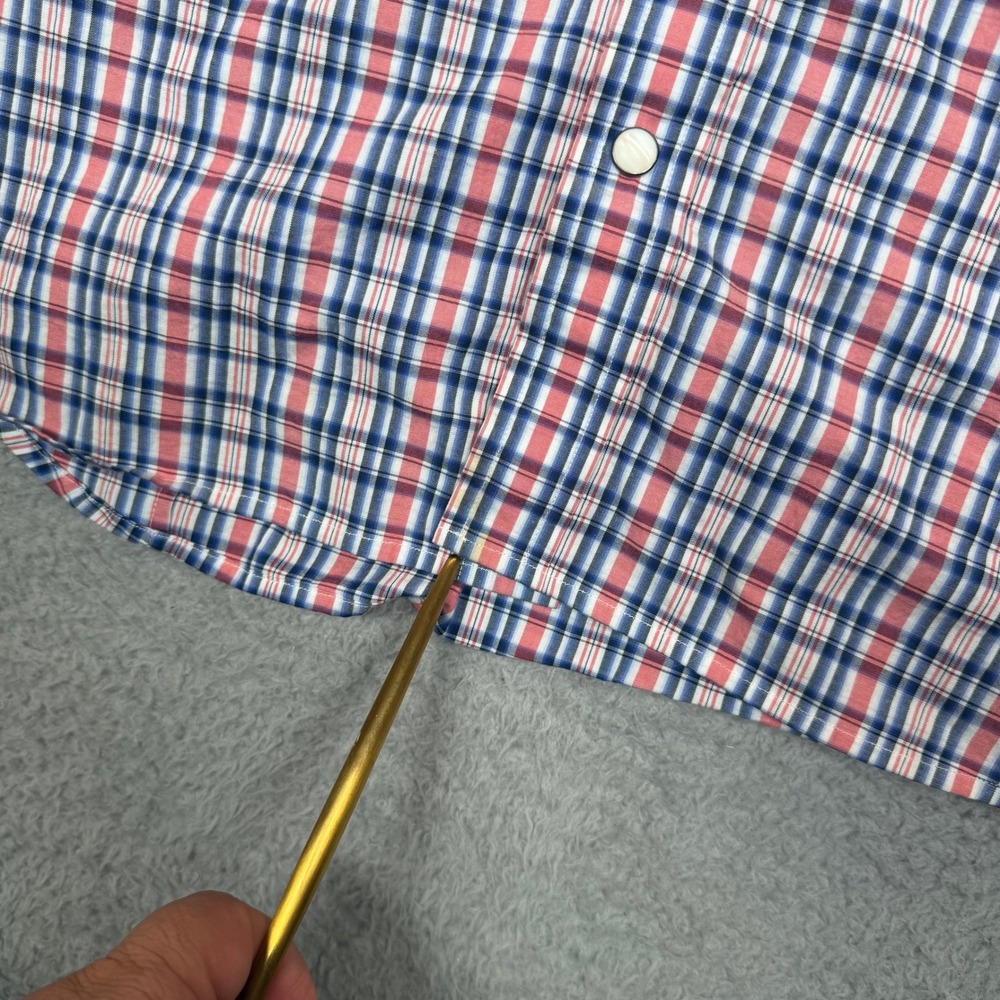 Banana Republic Mens Western Pearl Snap Plaid Shirt Red White Blue Large Stretch - Picture 6 of 12